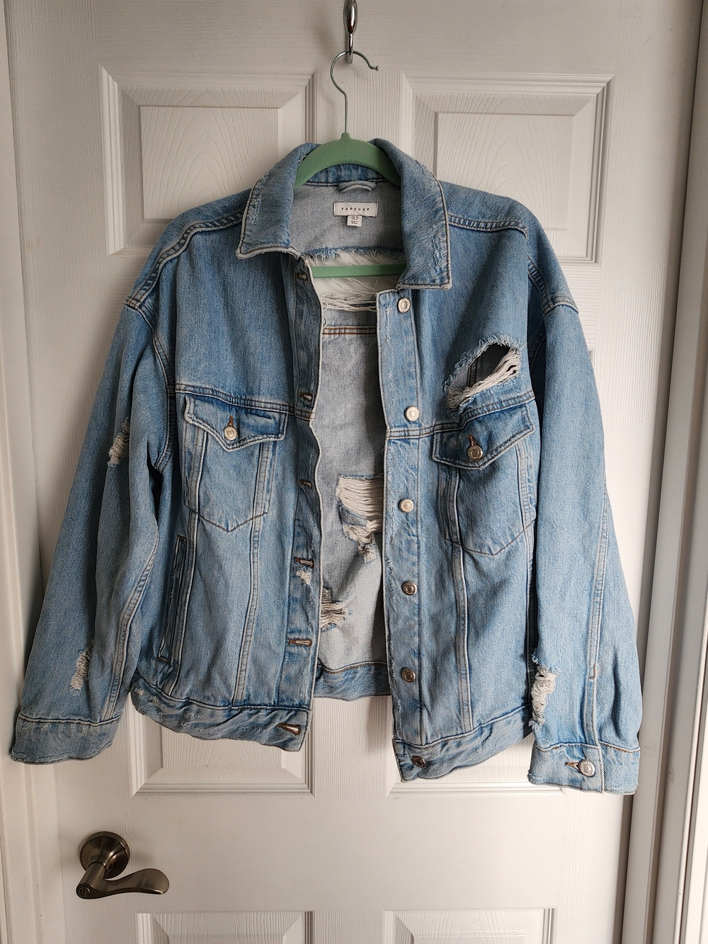 Topshop Light Blue Distressed Denim Jacket
